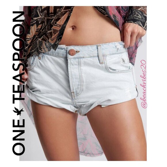 ONE TEASPOON Bandits Low Waist Denim Shorts Bel Air Blue 30 NWT - Picture 2 of 7